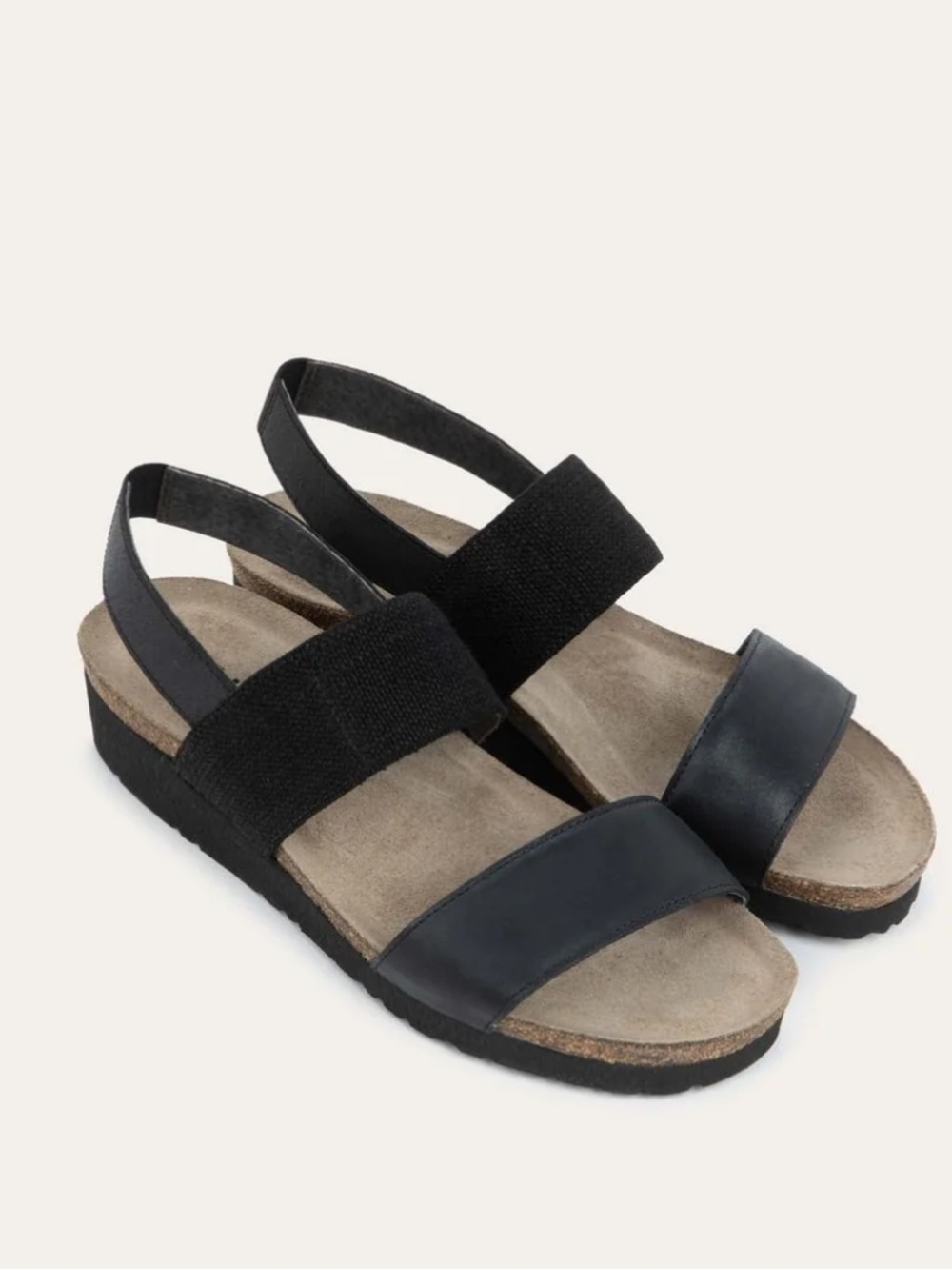 NAOT AMY WIDE COLL. Sandle 
Black Leather with Elastic, Size 41/10, NWOT Display